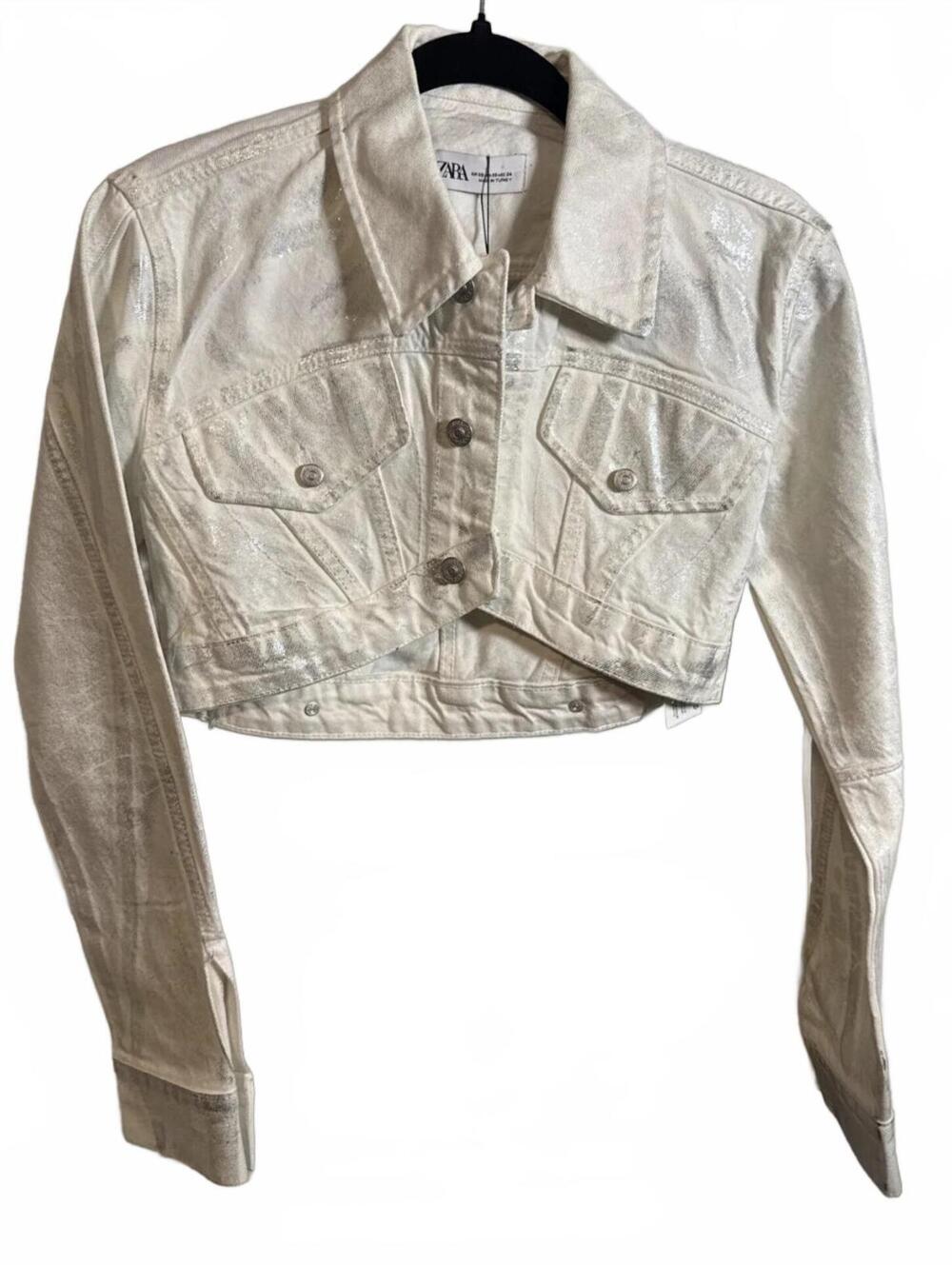 Zara Metallic Cropped Denim Jacket – Size XS (BNWT)